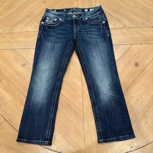 Miss Me Cropped Stylish Embellished Blue Denim Jeans size 27